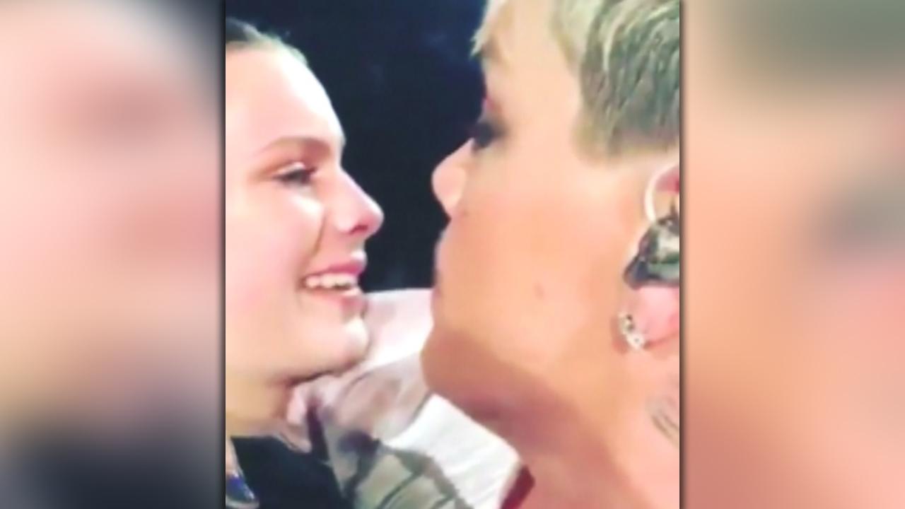 Raw video: Pink interrupts Brisbane show to comfort fan 