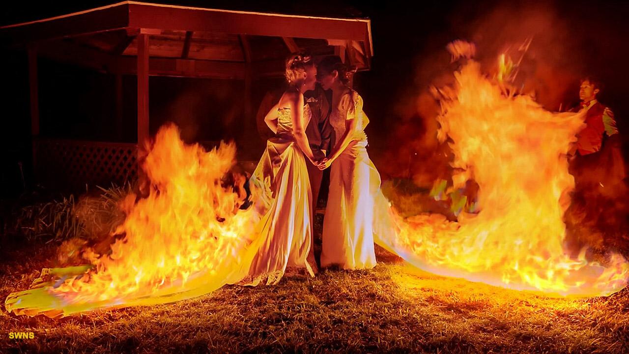 Two brides set their dresses on fire while wearing them 