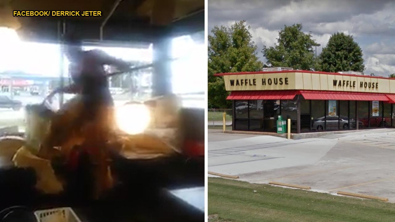WILD VIDEO: Man falls through Waffle House ceiling, fights with patrons