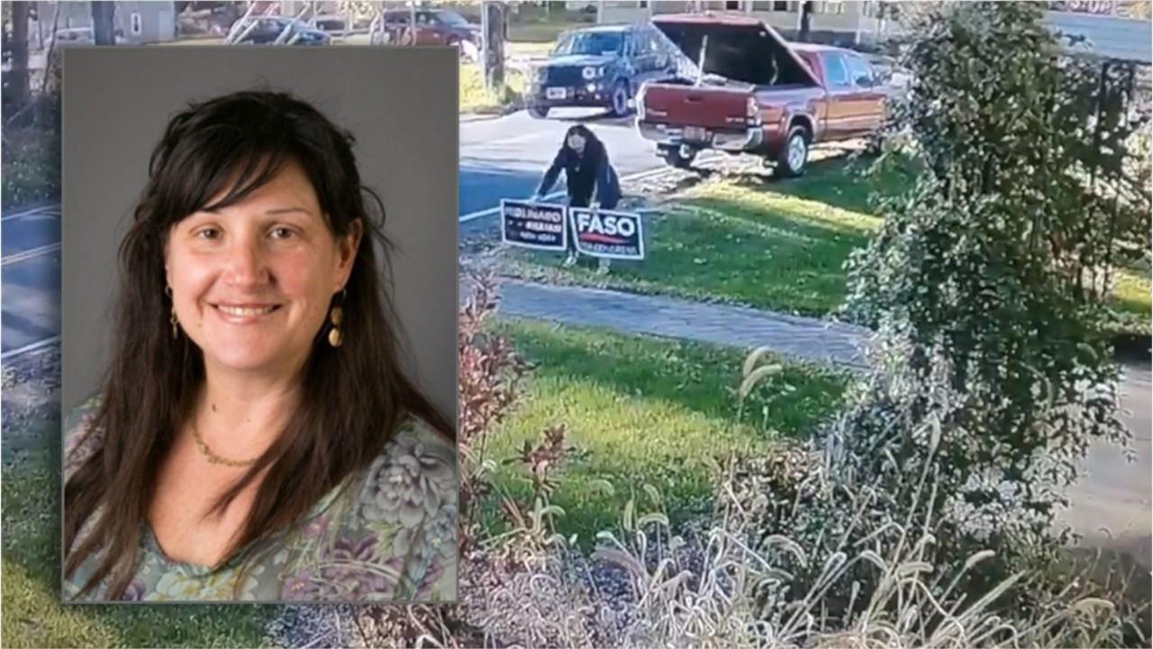 Professor caught on camera stealing Republican yard signs