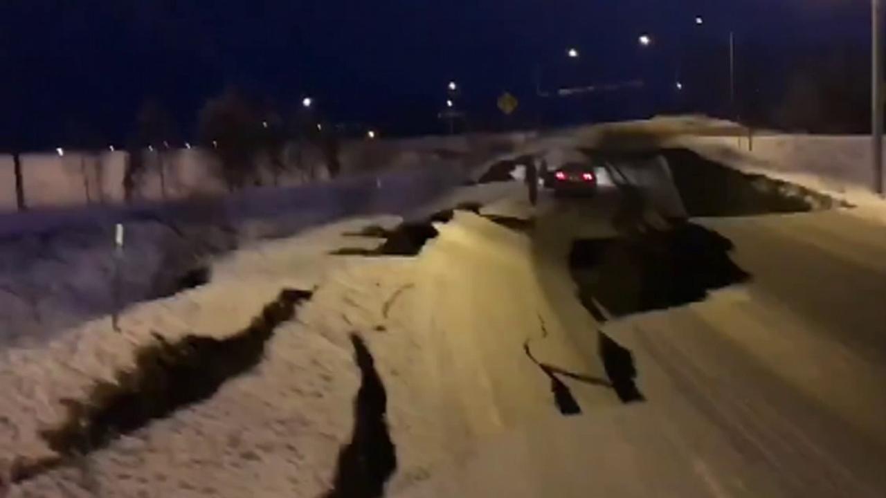 Powerful quake destroys road in Anchorage, Alaska