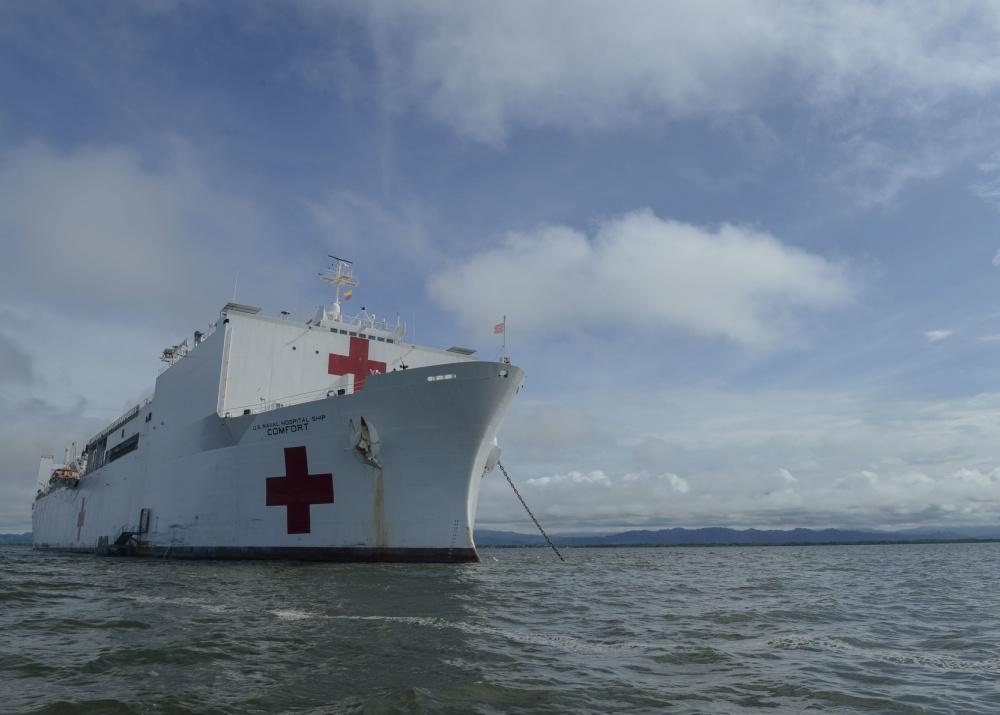 Floating US Navy hospital ship treating Venezuelan migrants