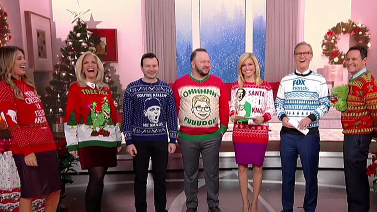 National Ugly Christmas Sweater Day celebrated on Fox Friends with the year s most trendy tacky holiday looks