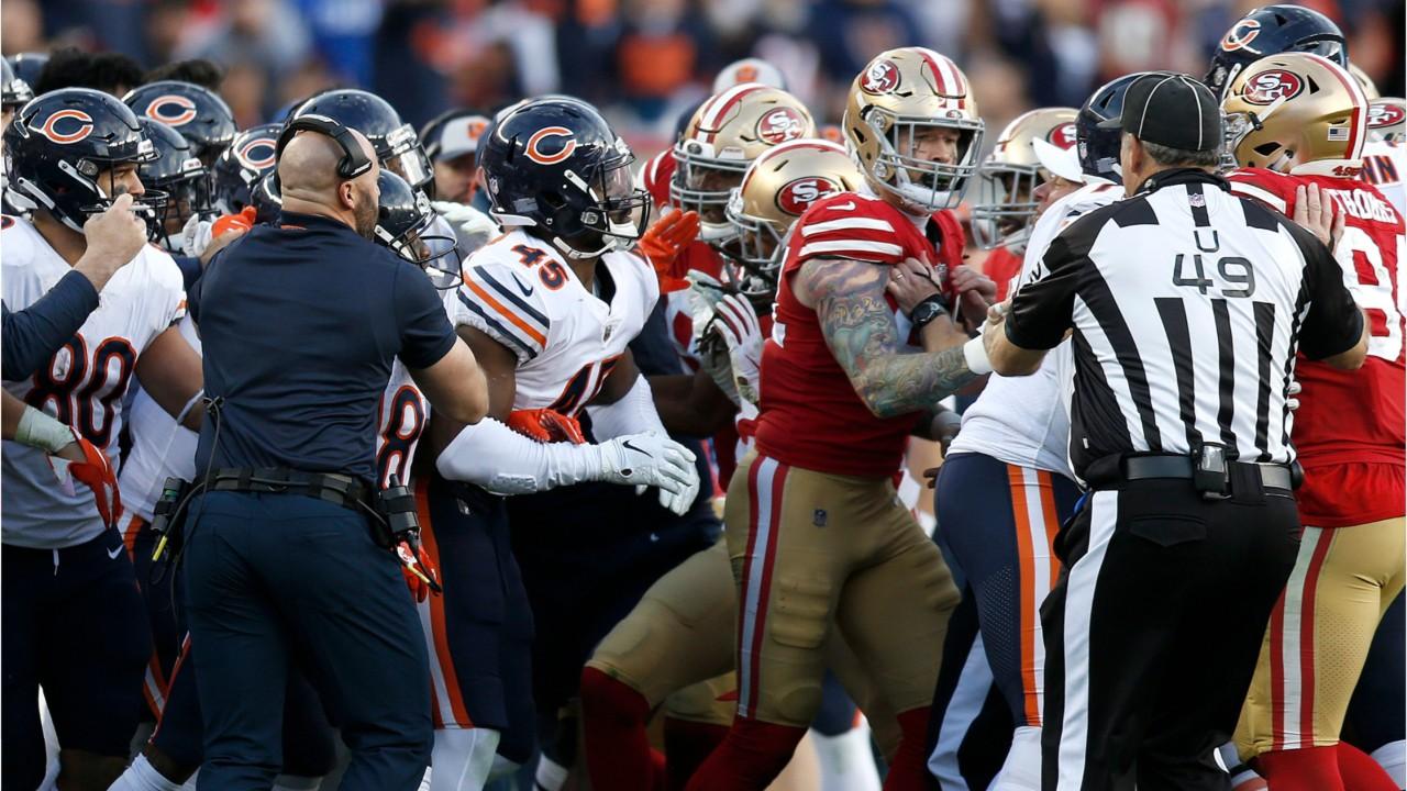 Bears, 49ers brawl after late hit on Chicago QB Mitchell Trubisky