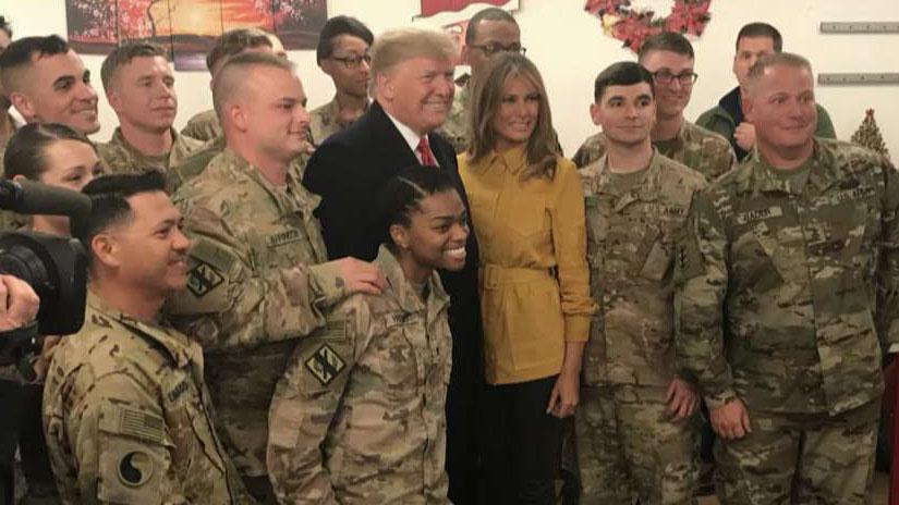 President Trump and first lady Melania Trump makes surprise visit to US troops and senior military leadership in Iraq