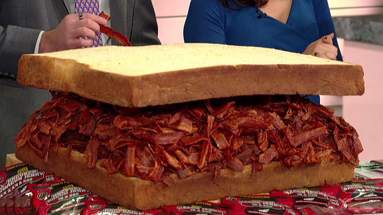 'Fox & Friends' celebrates National Bacon Day by making a bacon jerky sandwich with the founder of super snack time