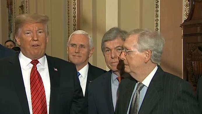 Trump presents a united front with GOP after leaving a meeting on Capitol Hill with Senate Republicans