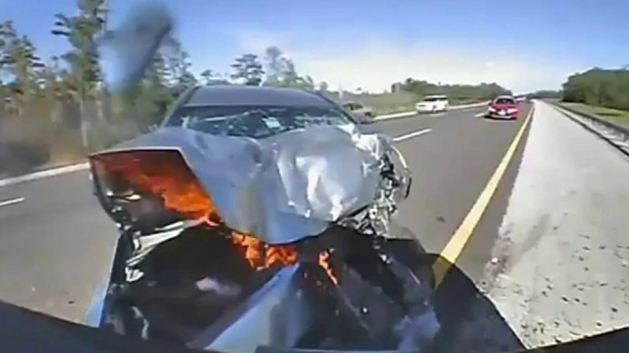 Raw dash cam video: Vehicle slams into Florida Highway Patrol trooper