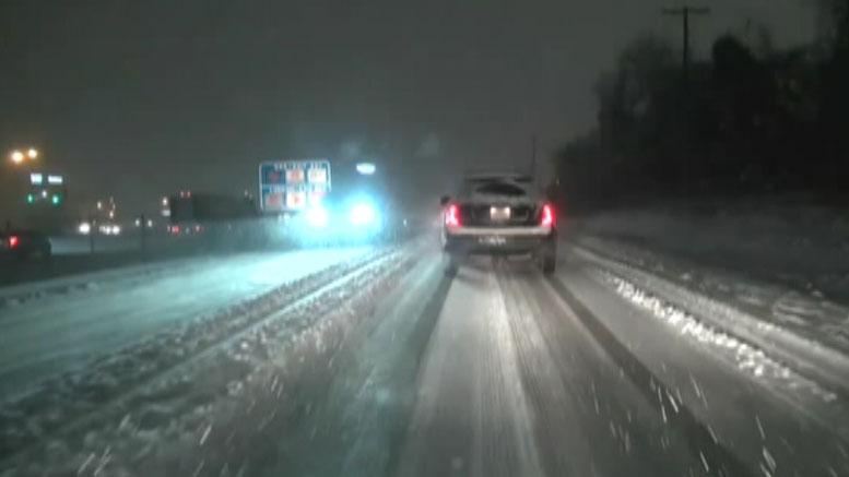 Dash cam footage shows the worsening road conditions as a winter storm hits St. Louis, Missouri