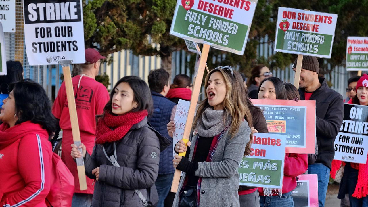 California lawmakers, Kamala Harris stand arm-in-arm with striking teachers