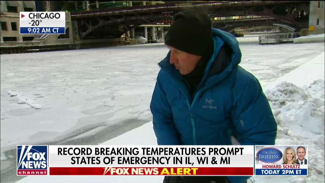 WATCH: Mike Tobin Demonstrates Extent of Frigid Temps in Chicago Along Frozen River