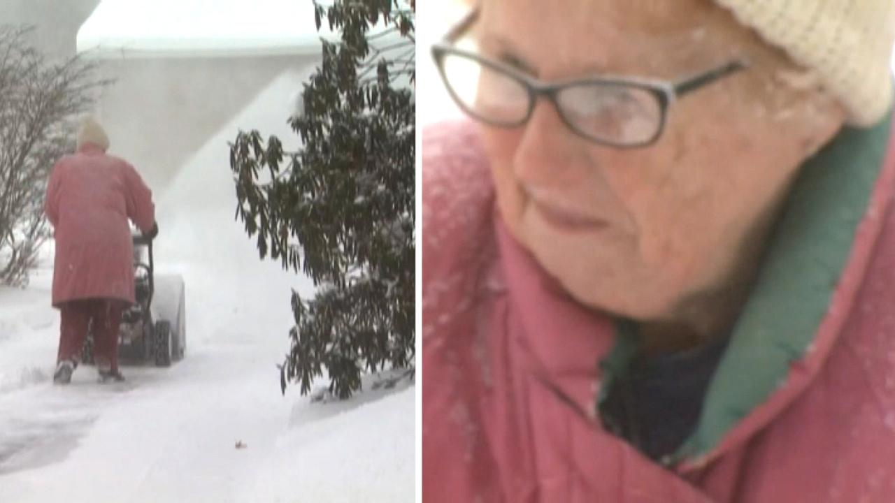 'Snow blowing granny' goes viral for braving subzero temperatures to clear driveway