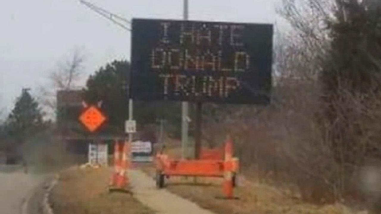 Road sign in Missouri displays anti-Trump message