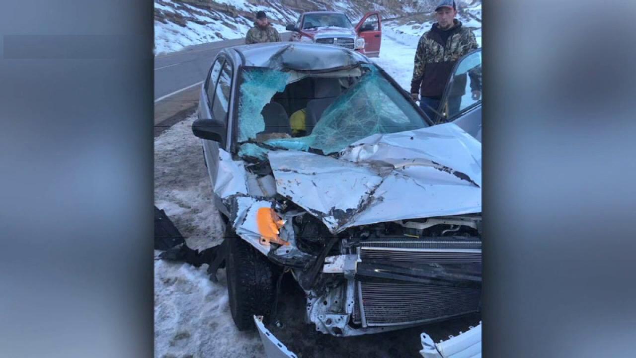 College sophomore lucky to be alive after boulder shatters her windshield