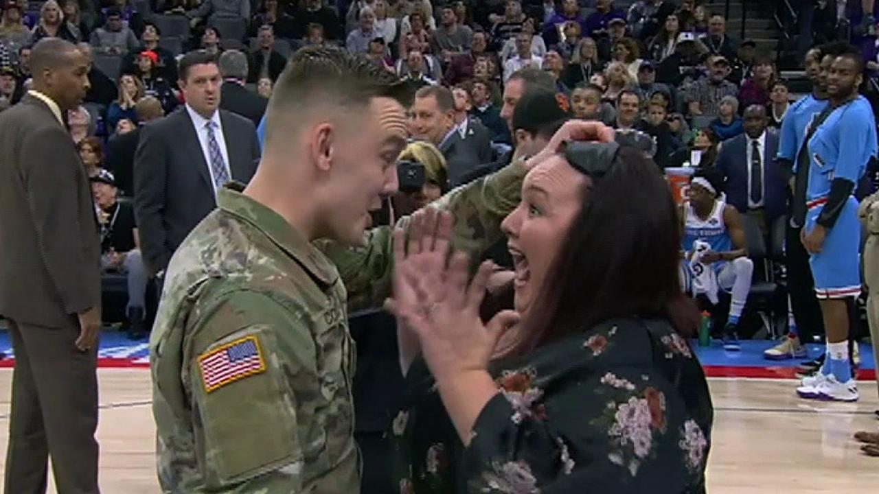 Soldier surprises his mother at Sacramento Kings game