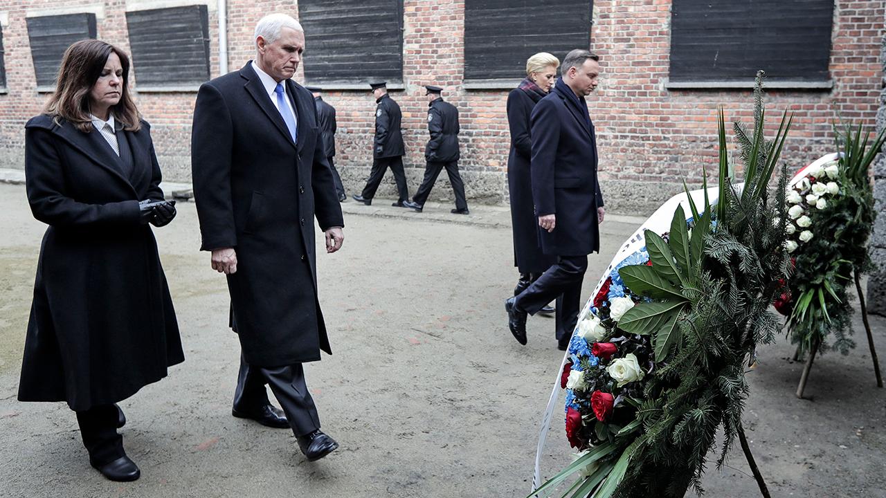 Vice President Mike Pence lays wreath at Auschwitz memorial