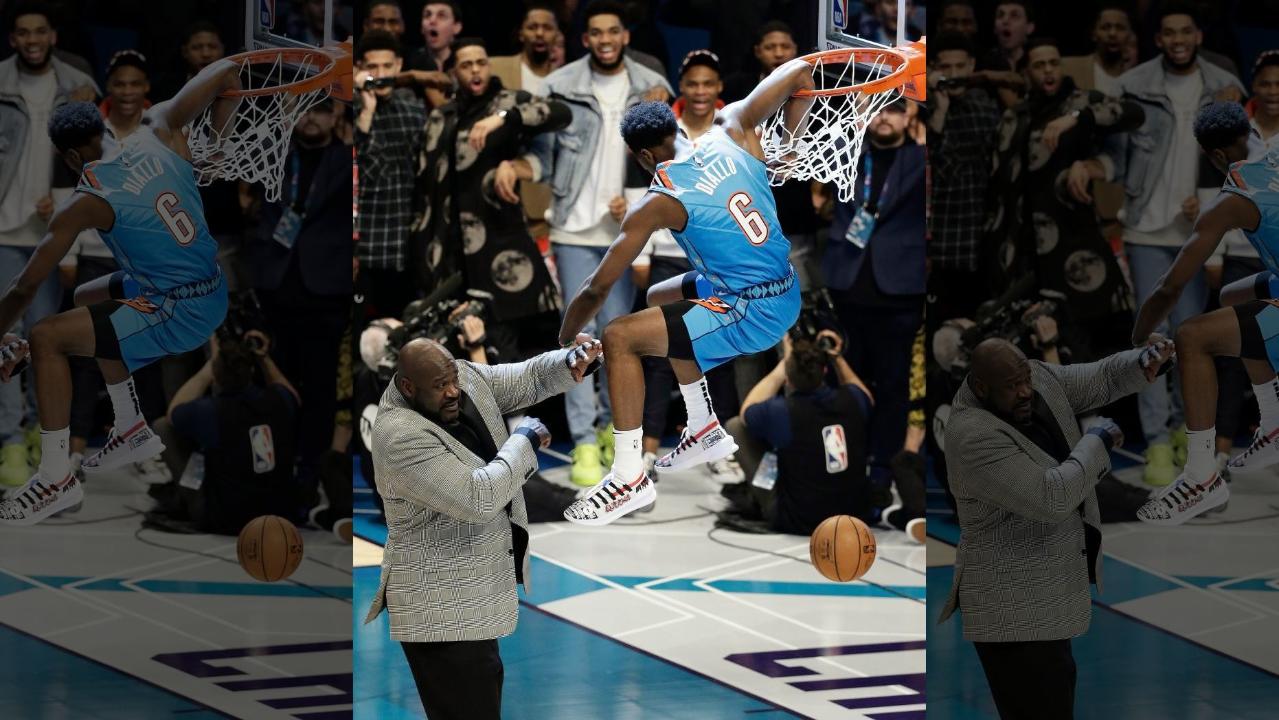 Oklahoma City’s Diallo leaps over Shaq in dunk contest