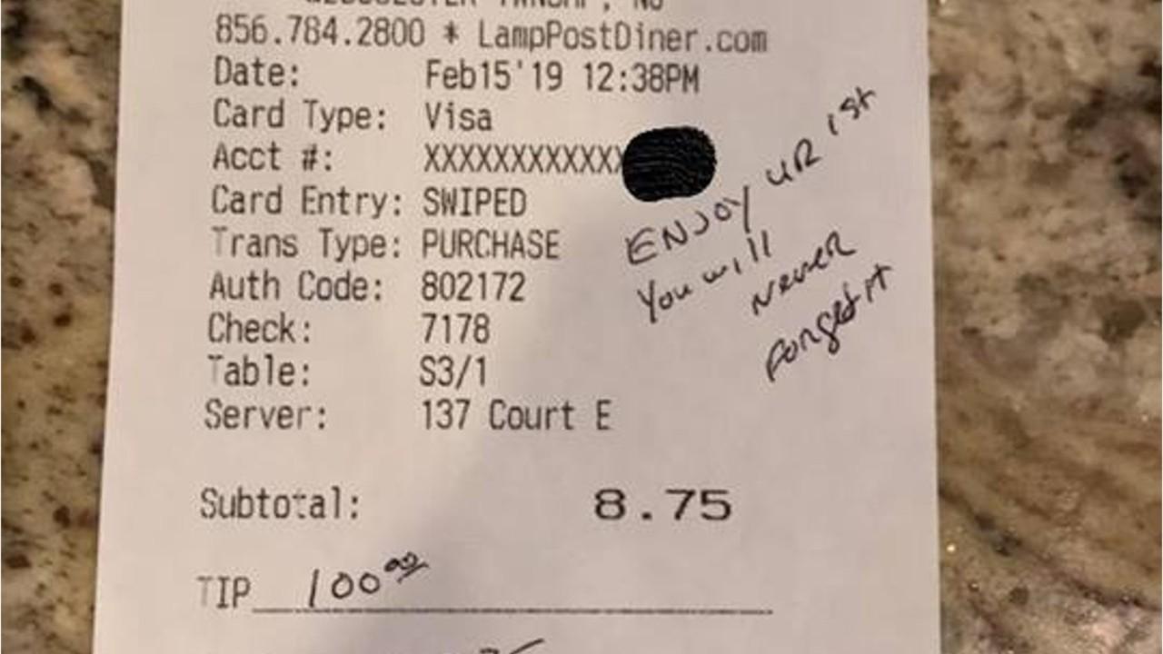 Police officer leaves 'lovely message' and massive tip for pregnant waitress