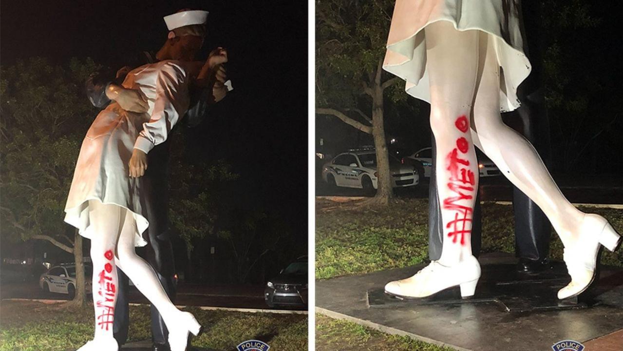 '#MeToo' spray-painted on Florida statue of iconic WWII sailor kissing nurse