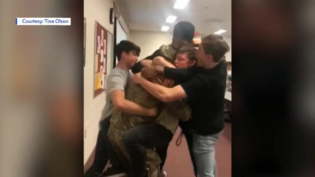 Students brought to tears when their coach returns from the Middle East
