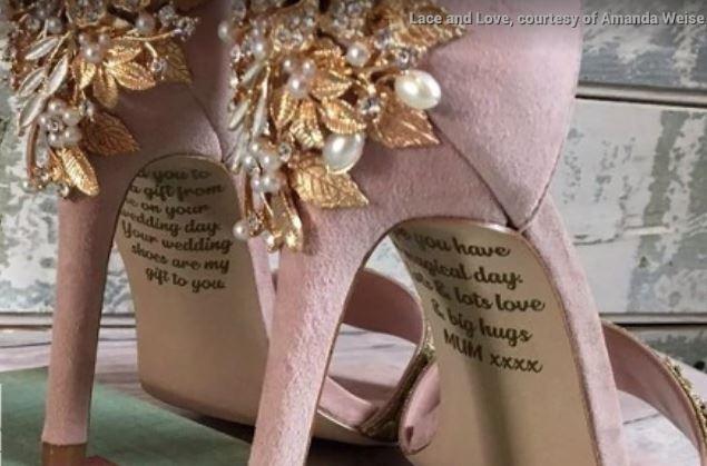 A bride in England is surprised with a secret message on her wedding heels from her late mother