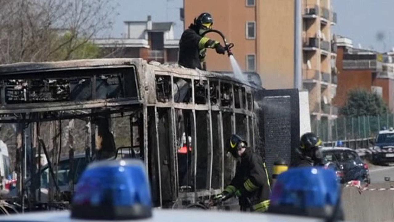 Raw video shows the aftermath of bus fire started by hijacker