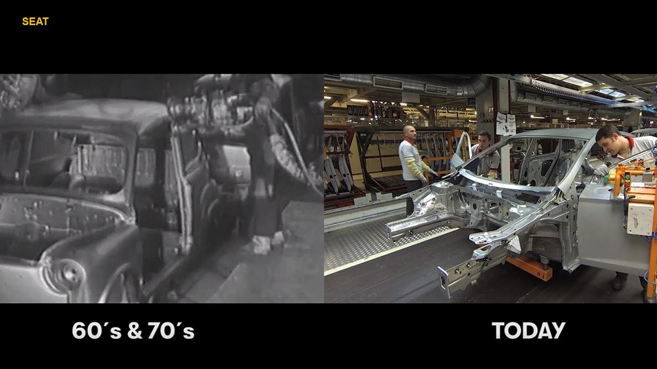 Then and now: Split-screen video shows how car production has changed in 50 years