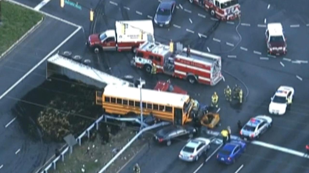 Aerials show first responders on scene of deadly crash involving school bus in Maryland