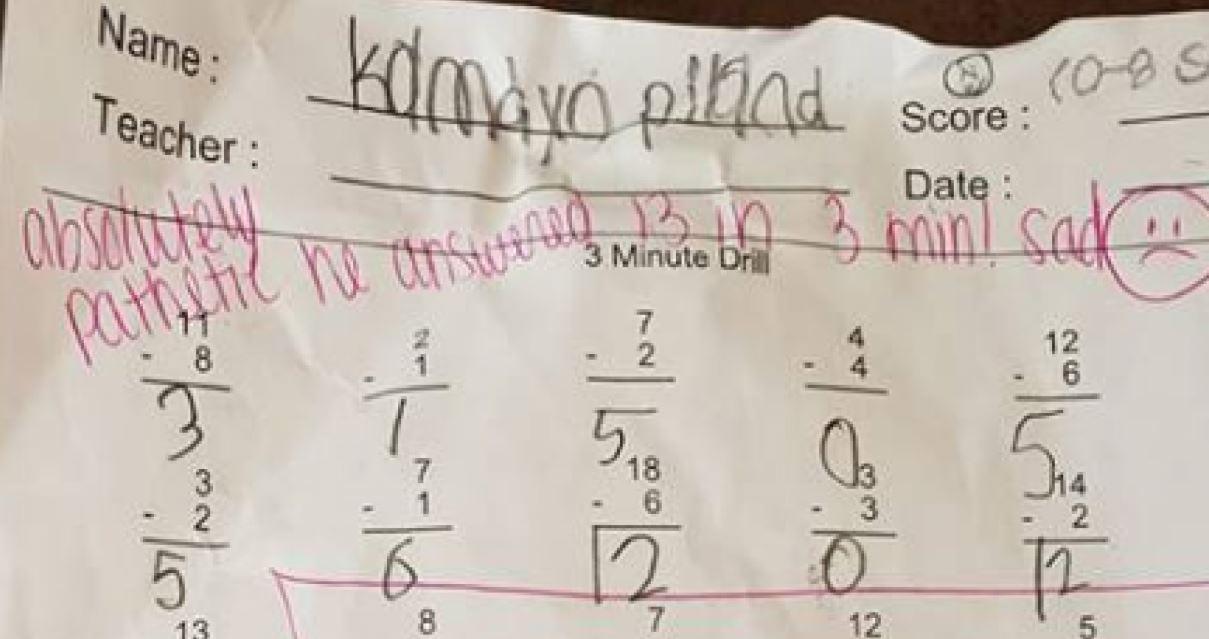 Harsh feedback written on a second grader's math assignment has gone viral