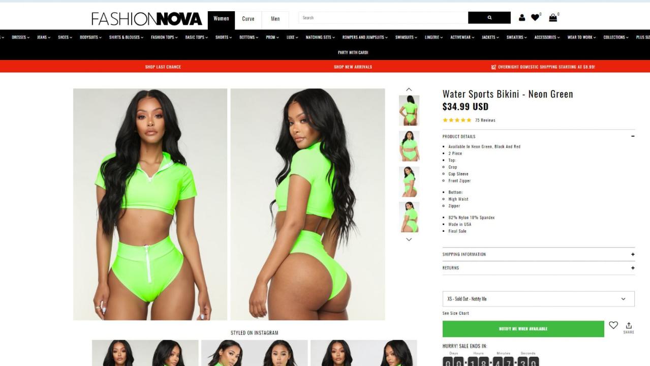 Fashion Nova bikini includes cancer warning tag