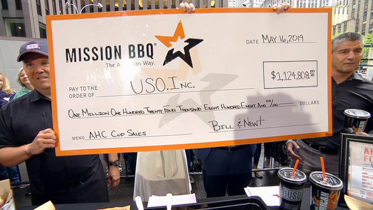 Mission BBQ presents USO with $1M check on Fox Square