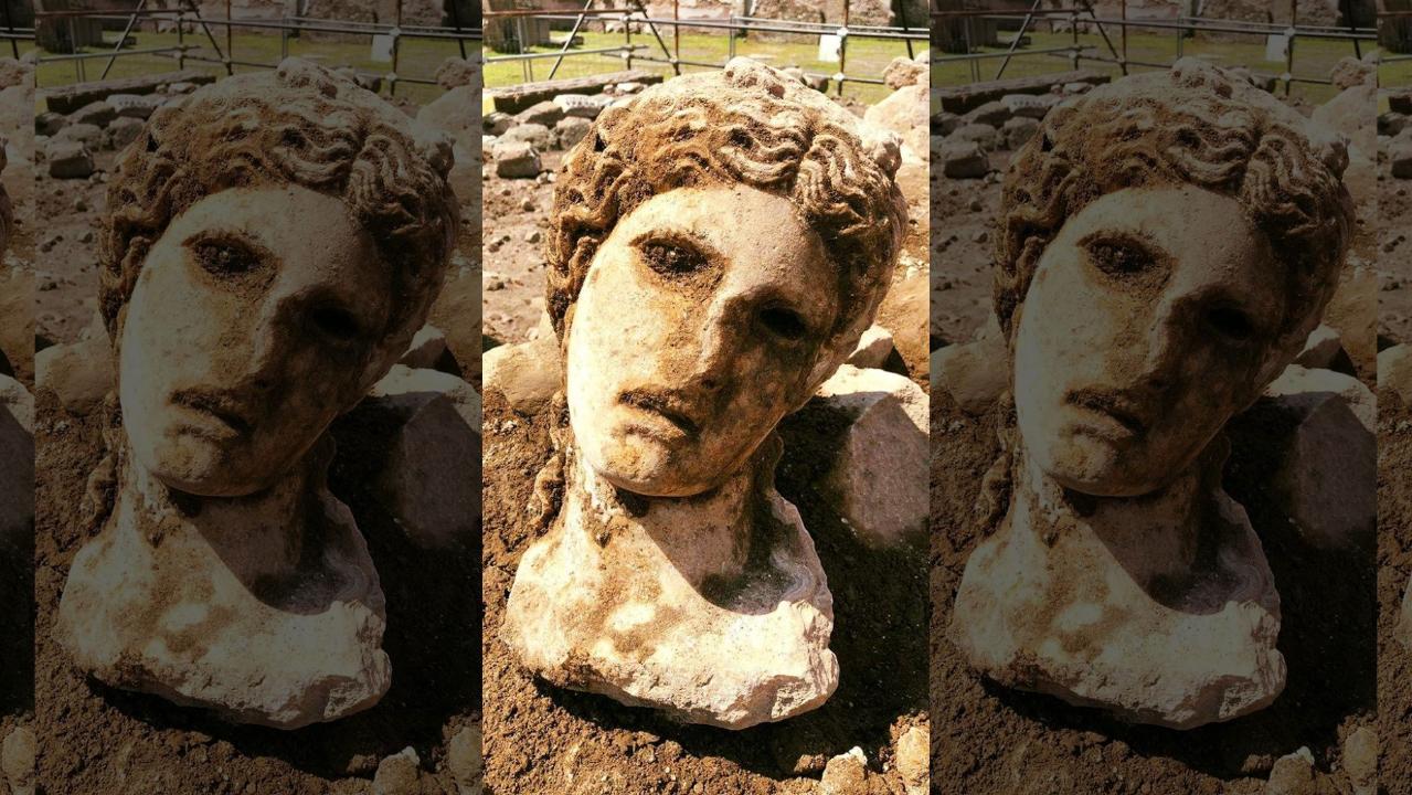 Ancient marble head depicting the Greek god Dionysus discovered in Rome