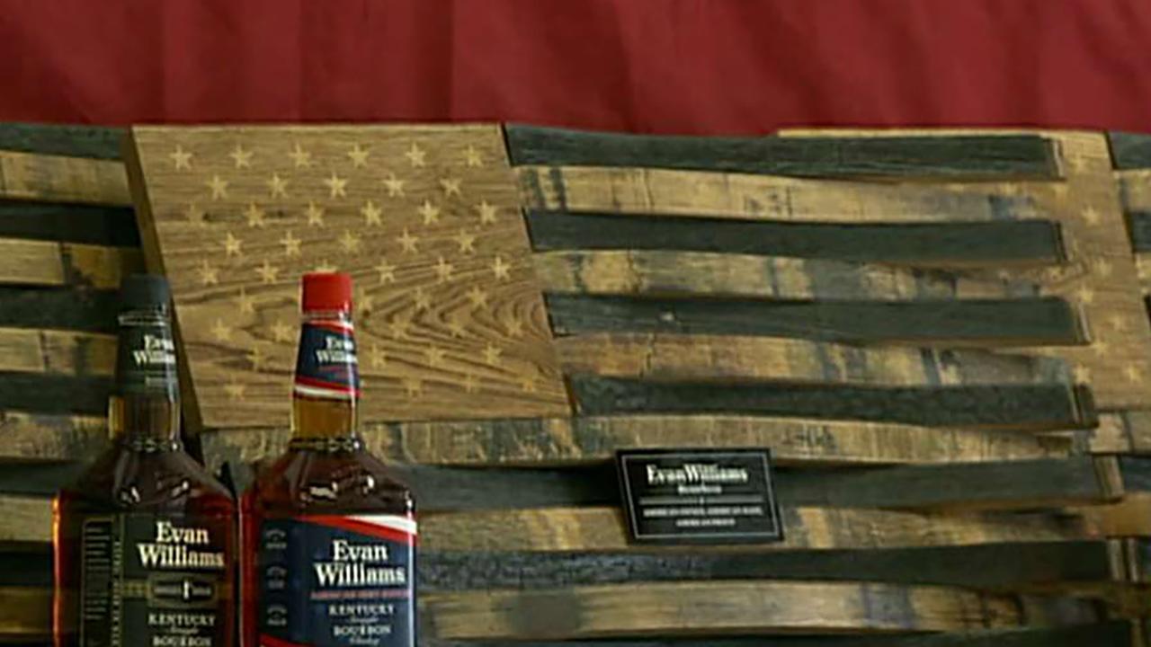 Veteran makes flags out of bourbon staves