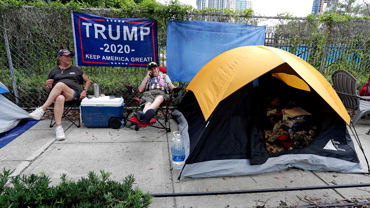 Trump supporters gather outside Orlando arena 40 hours before 2020 kickoff rally