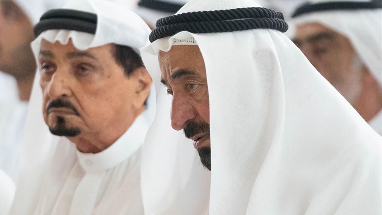 Ruler of the emirate of Sharjah attends funeral prayers for his son