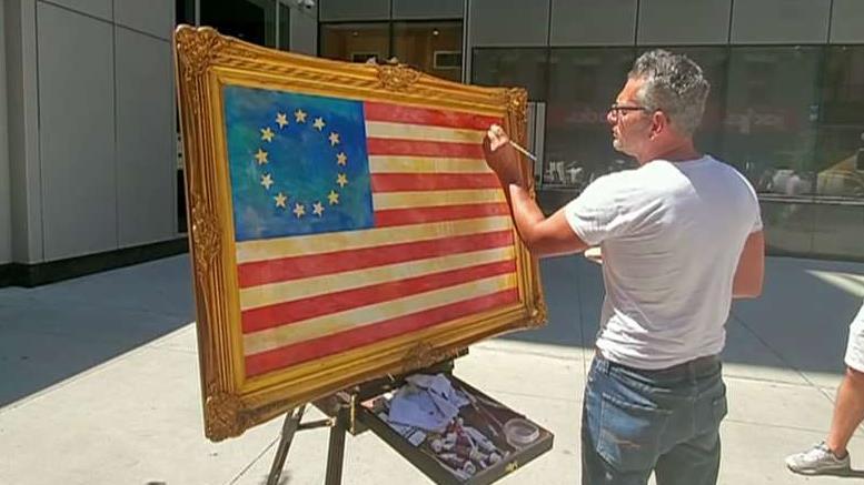 Artist paints Betsy Ross flag outside Nike headquarters in NYC