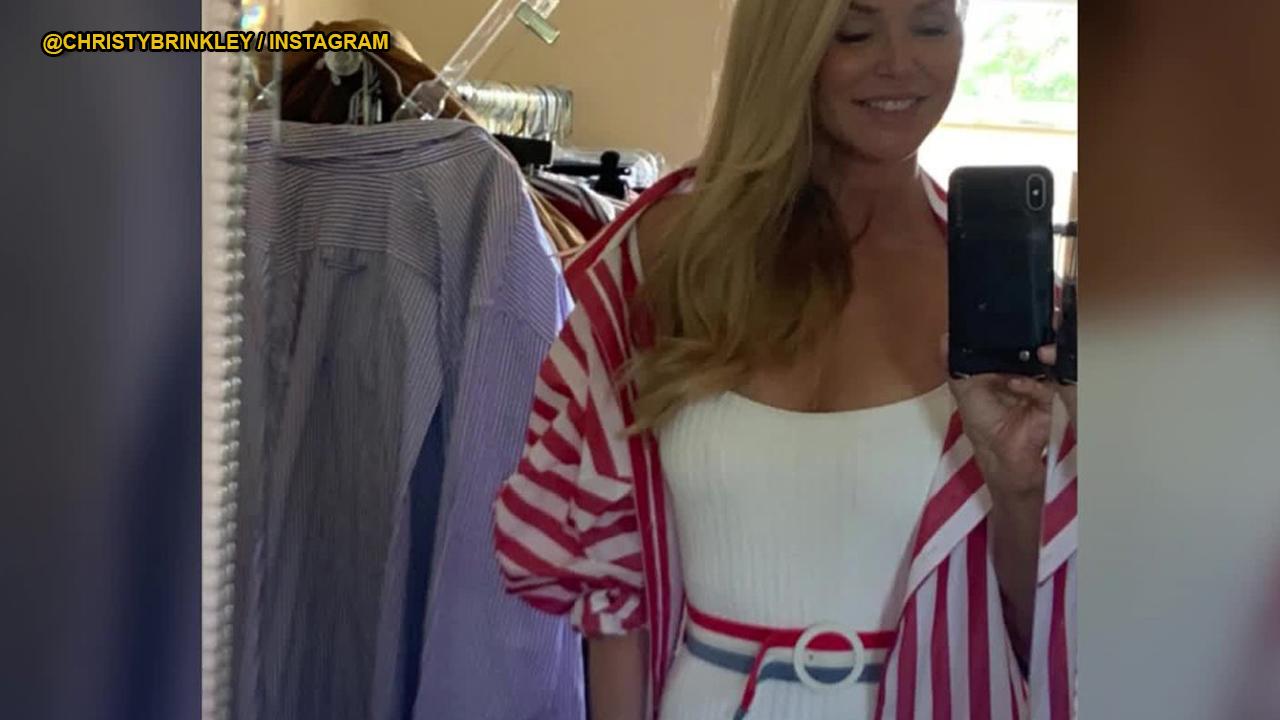 Christie Brinkley shows off svelte figure in American flag inspired bathing suit