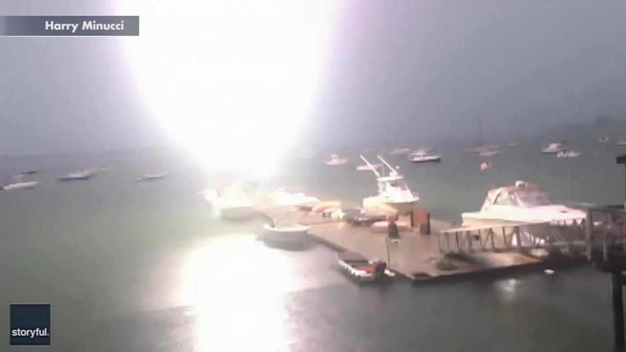 Bolt of lightning strikes sailboat in Boston Harbor
