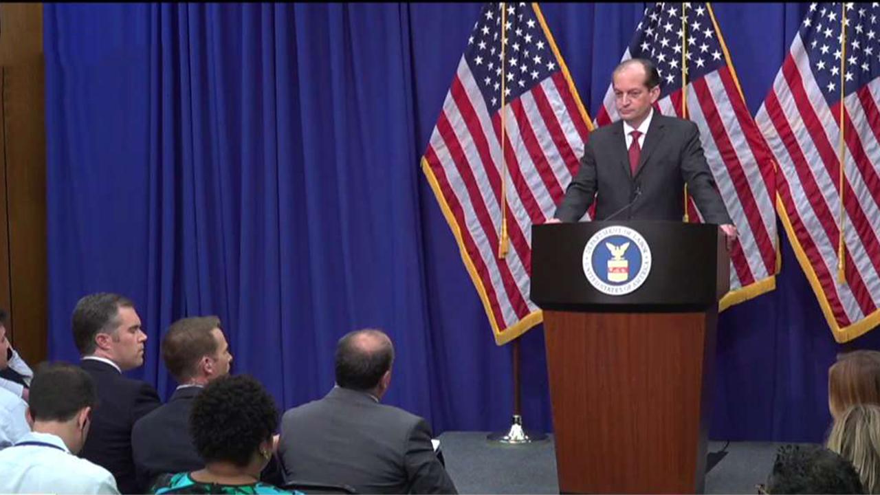 Labor Secretary answers reporters' questions, defends 2008 plea deal with Jeffrey Epstein