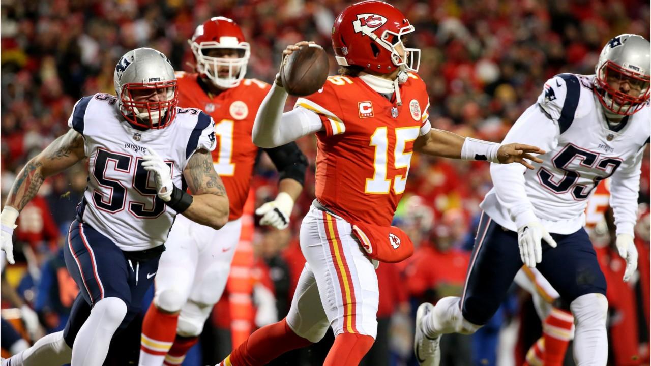 KC Chiefs' Patrick Mahomes launches football out of stadium