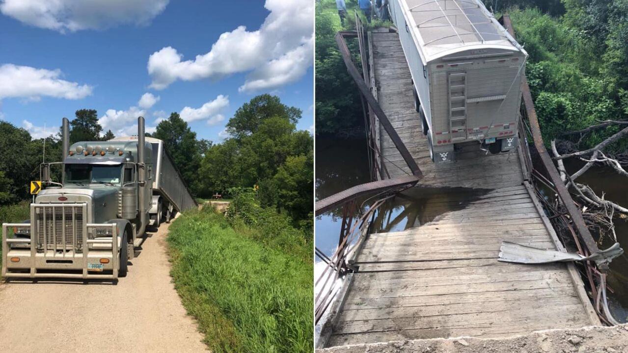 Police: 100-year-old North Dakota bridge collapses due to overweight truck carrying several tons of beans