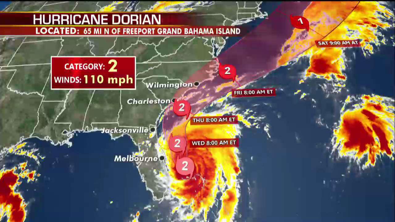 Hurricane Dorian slowly pulls away from the Bahamas, tracking north toward the Carolinas