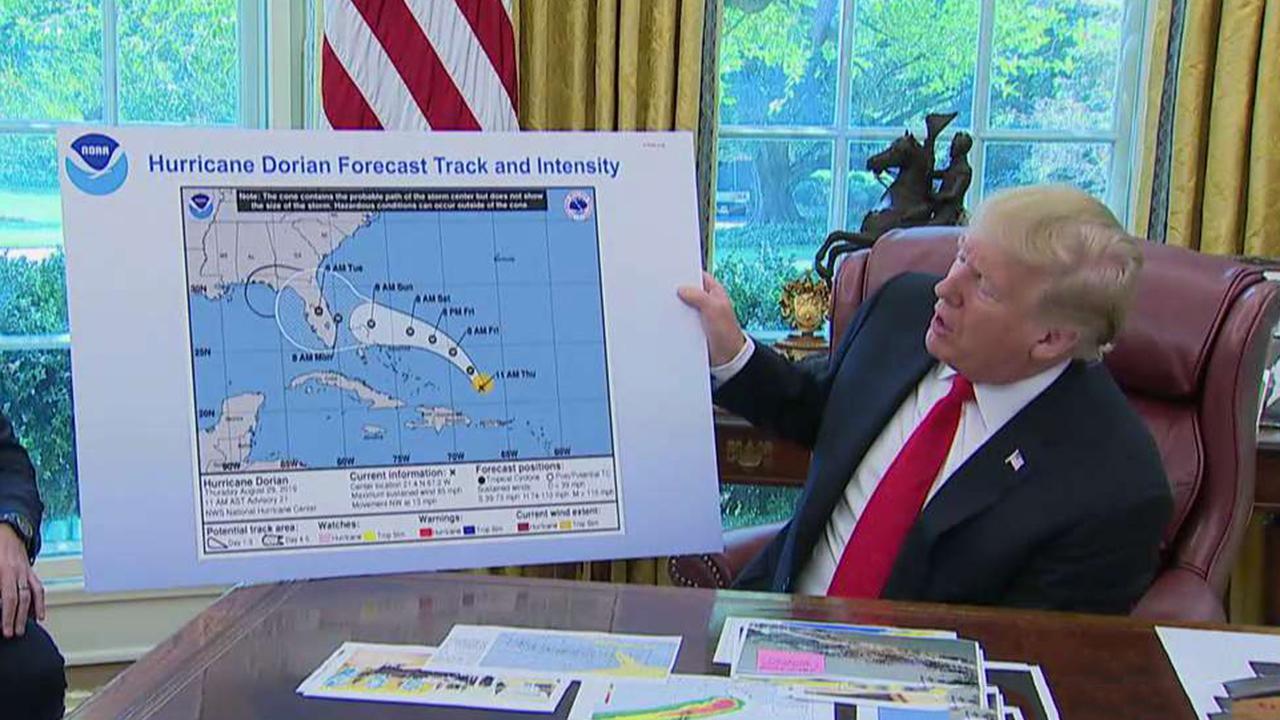 Media jumps on President Trump for showing altered Dorian forecast map