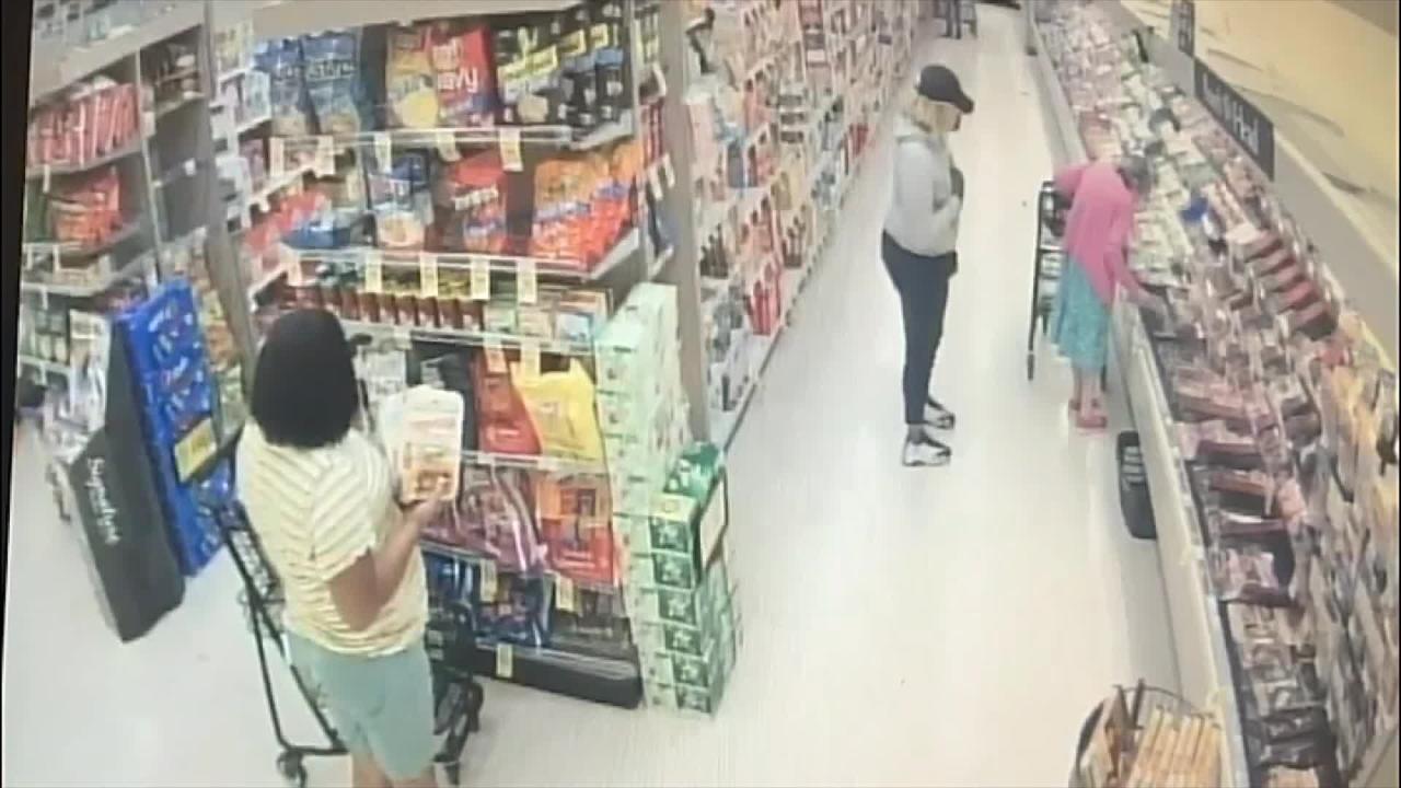 Raw video: Security camera catches woman pickpocketing elderly shopper