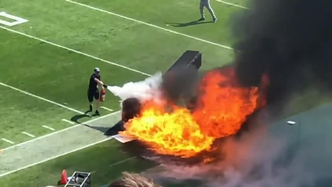 Raw video: Fire sparks during Titans' pregame ceremony for home opener at Nissan Stadium