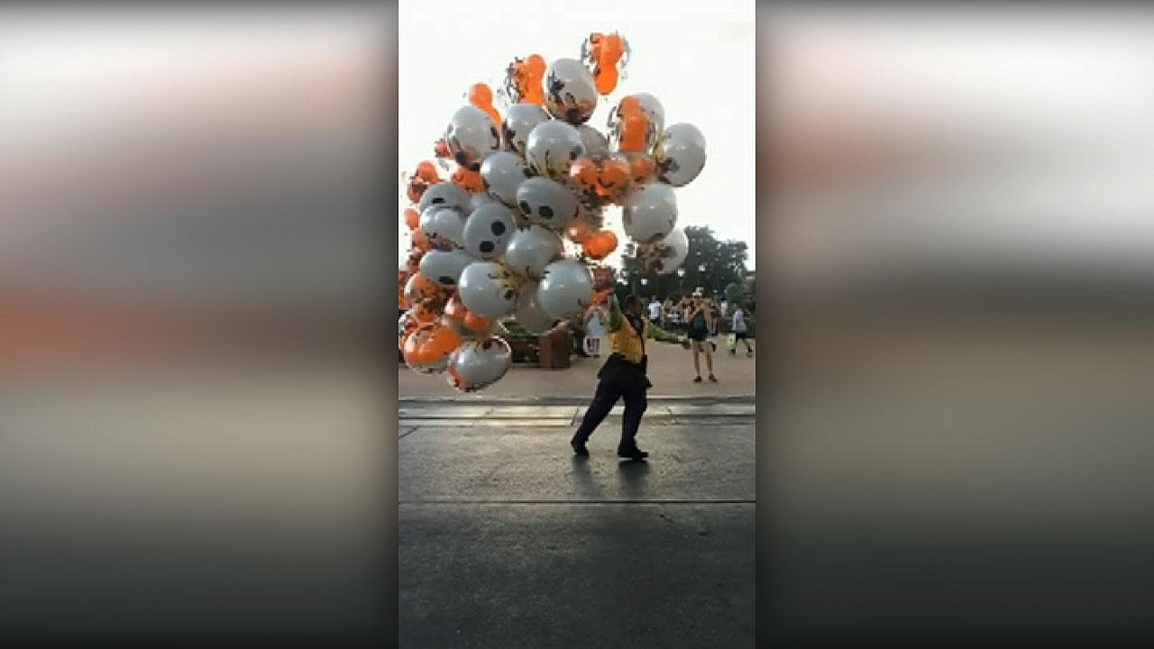 Walt Disney World employee nearly blown away by strong wind