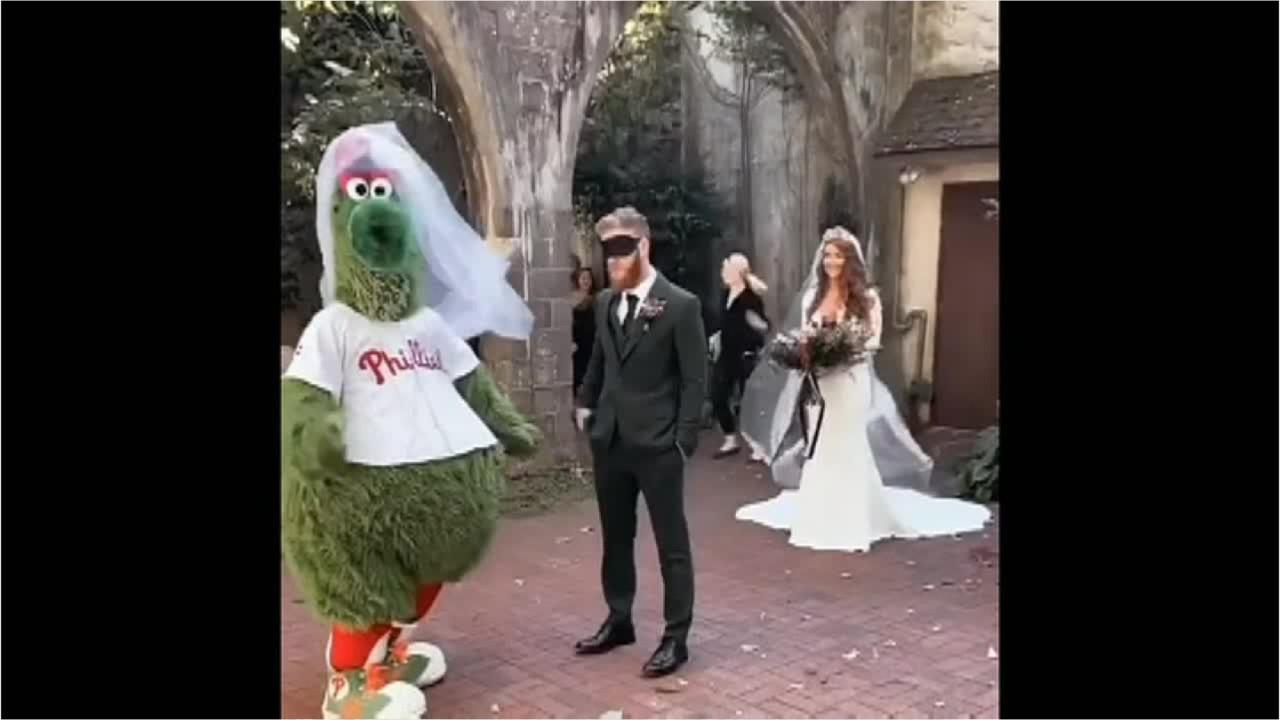 Man shocked to see baseball mascot, not bride, during first look prank