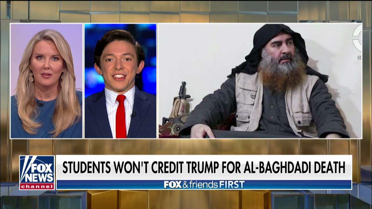 Campus Reform reporter Eduardo Neret reacts as Georgetown students refuse to credit the president for the death of al-Baghdadi