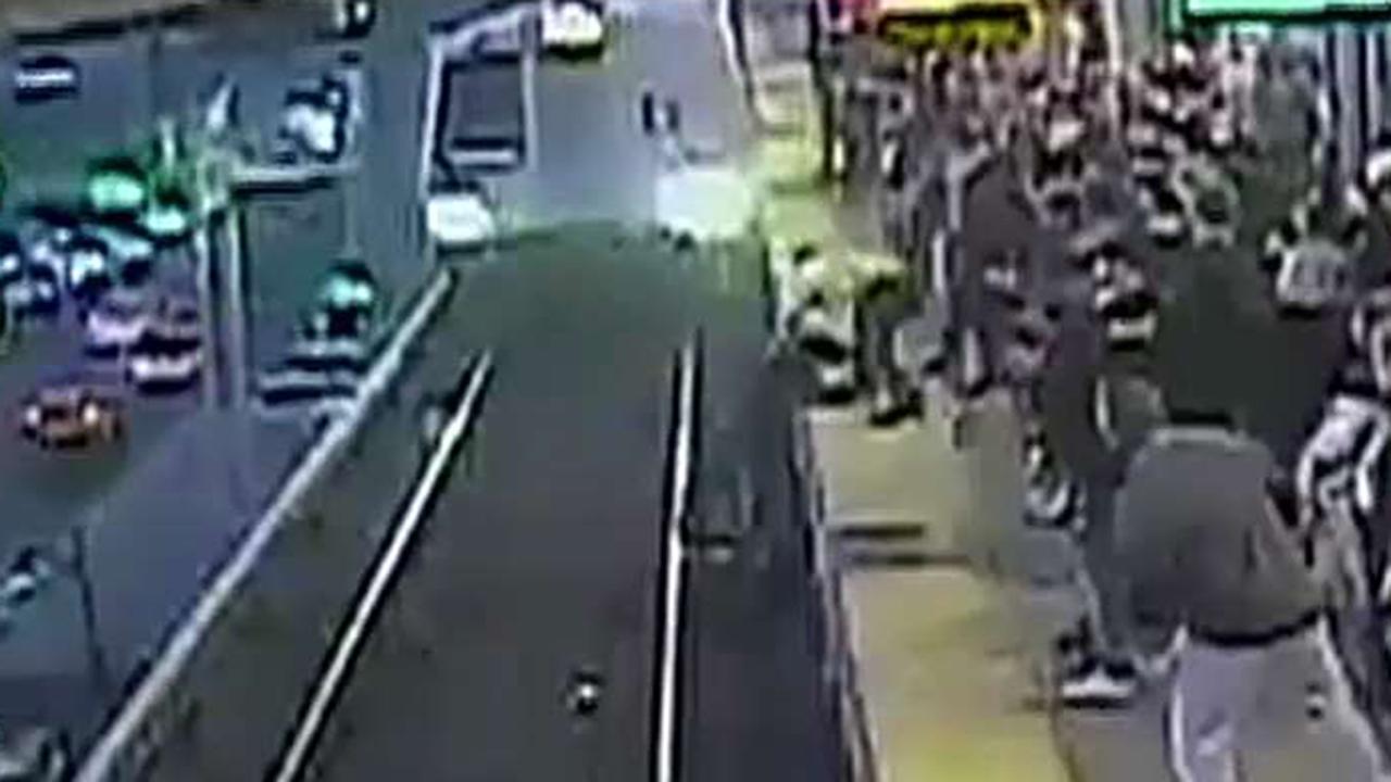 Transit worker pulls man out of path of oncoming train in California