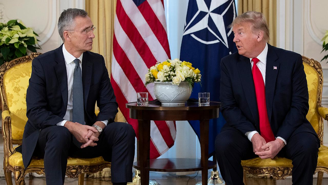 Trump blasts Democratic impeachment push during NATO press conference